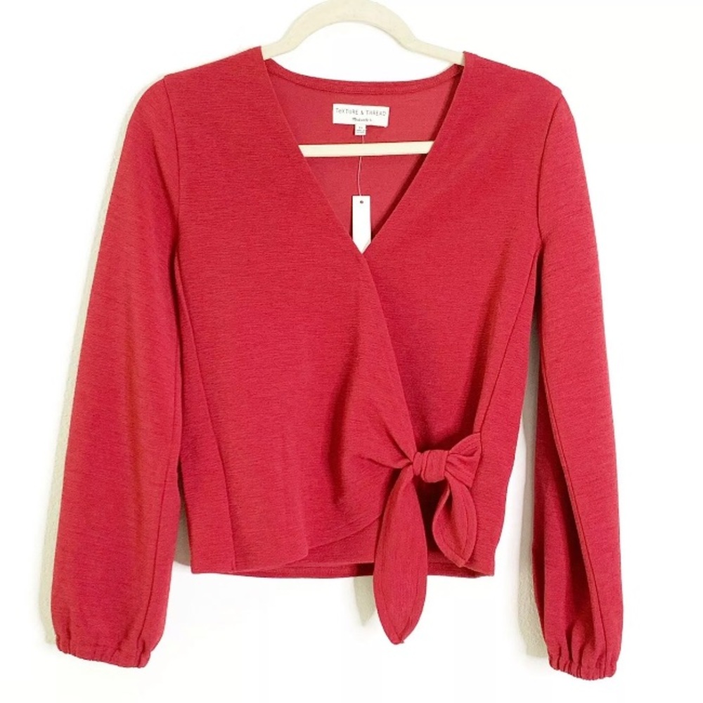 Madewell Texture & Thread Red Crepe Wrap Top - Picture 4 of 14